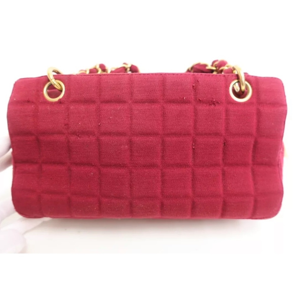 SOLD❤️ CHANEL Chocolate Bar CC Red Canvas Double Chain Shoulder Crossbody Bag - Picture 3 of 16